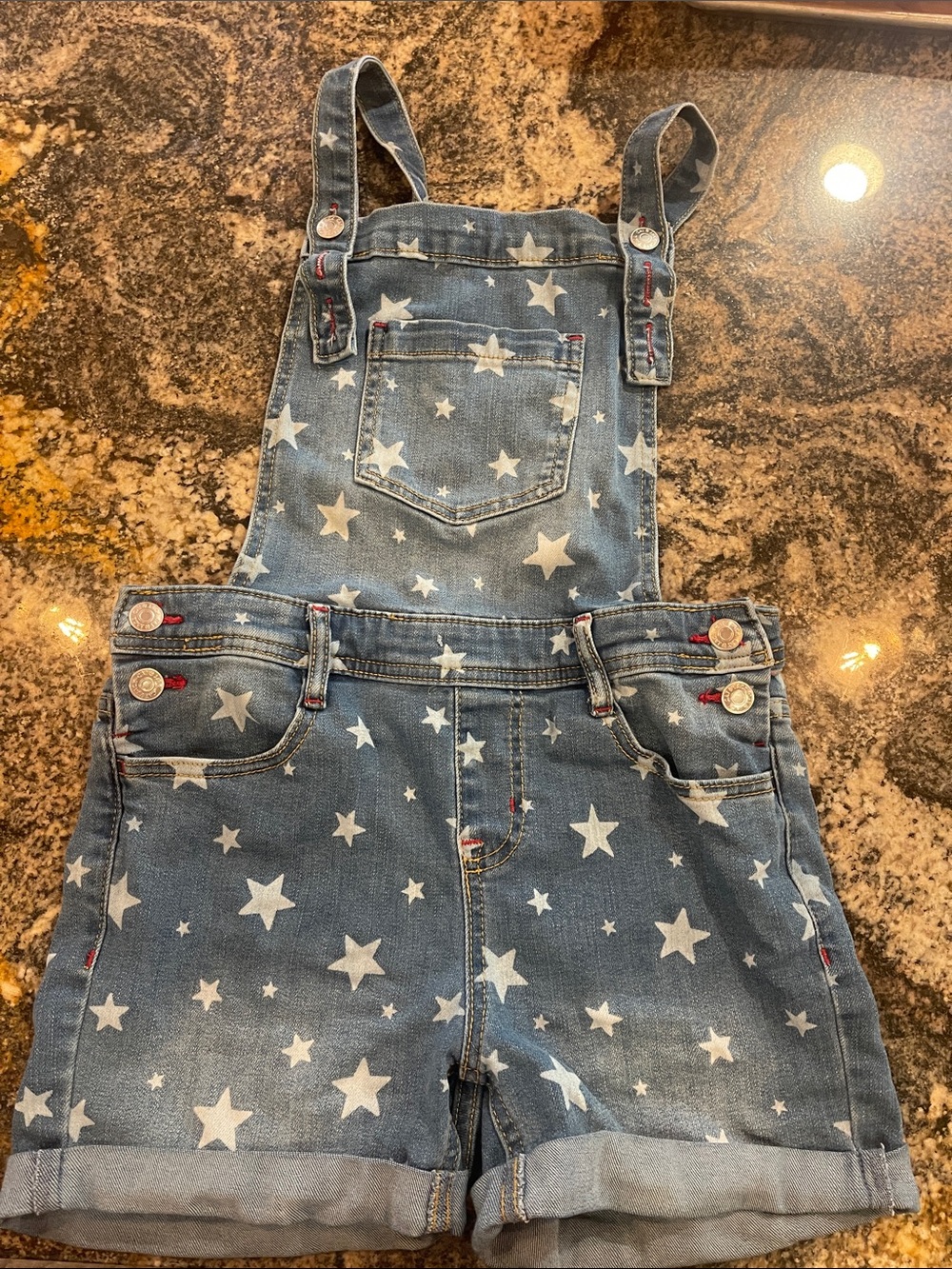 SUPER CUTE Girls' Blue Star Print Denim Short Overalls #America#FourthofJuly